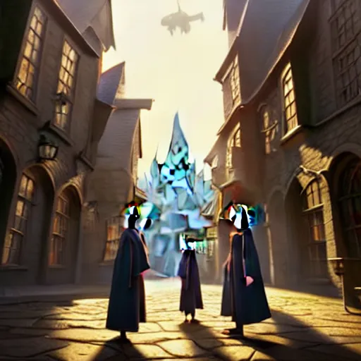 Image similar to a wholesome animation key shot of harry potter students, pixar and disney animation, sharp, very detailed, high resolution, rendered in unreal engine 5, key art by greg rutkowski, bloom, dramatic lighting