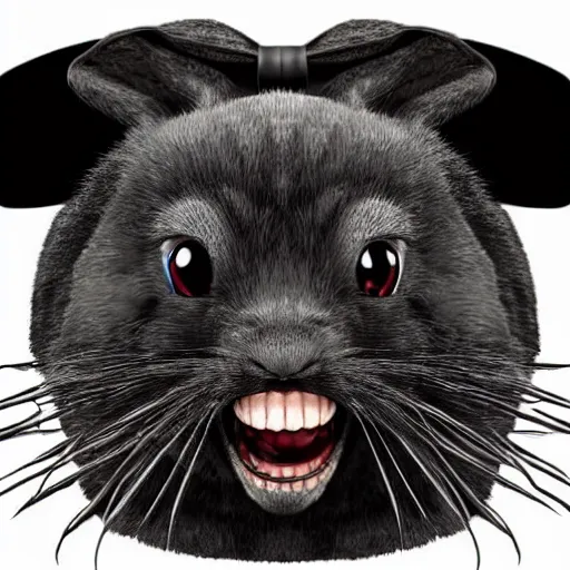 Prompt: A extremely highly detailed majestic hi-res beautiful, highly detailed head and shoulders portrait of a scary terrifying, horrifying, creepy black cartoon rabbit with a bowtie and scary big eyes, earing a shirt laughing, hey buddy, let's be friends, in the style of Walt Disney