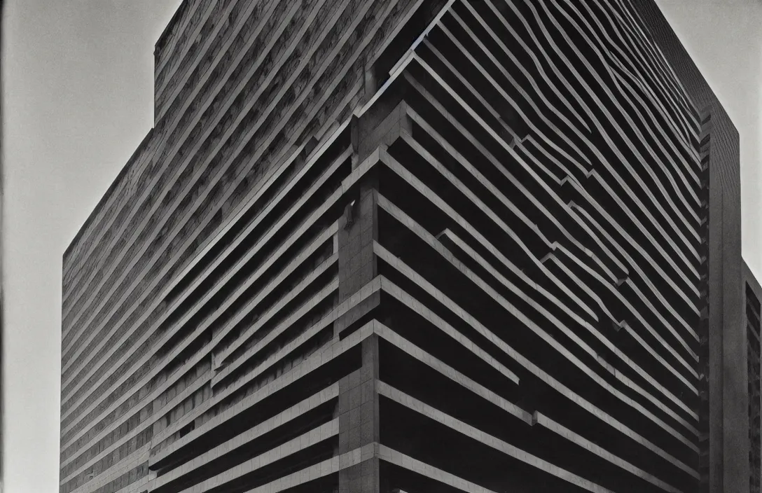 Image similar to complexion emotional bond between the two building by mies van der rohe rhythmic flow of tones intact flawless ambrotype from 4 k criterion collection remastered cinematography gory horror film, ominous lighting, evil theme wow photo realistic postprocessing anomaly in spatial lay - out photograph by ansel adams