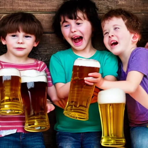 Prompt: children have fun with beer