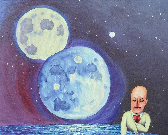 Prompt: man in the moon painting by carol heyer