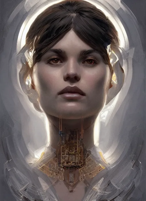 Image similar to symmetry!! joe peschi, male, machine parts embedded into face, intricate, elegant, highly detailed, digital painting, artstation, concept art, smooth, sharp focus, illustration, art by artgerm and greg rutkowski and alphonse mucha, 8 k