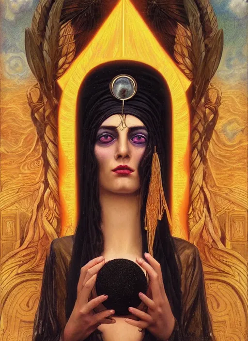 Image similar to acid tripping cult magic psychic woman, third eye, occult ritual, dark witch headdress, oil painting, robe, symmetrical face, greek dark myth, by John William Godward and Anna Dittman, masterpiece