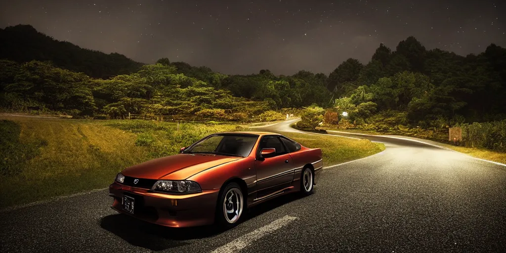 Image similar to Beautiful Photograph of a Nissan Silvia on a road in Japanese countryside, Night