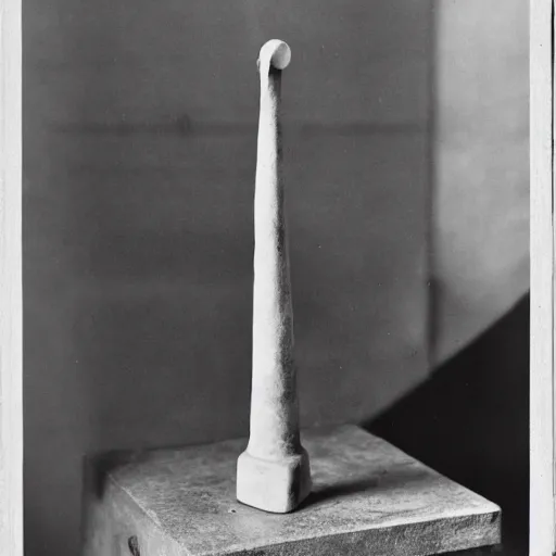 Prompt: a single readymade named Bottle Rack by Marcel Duchamp, banal object on a pedestal, historical archive, wide angle studio shoot, 1917