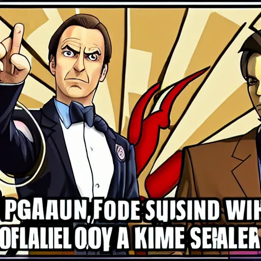 Image similar to saul goodman in the style of pheonix wright ace attorney videogame, objection