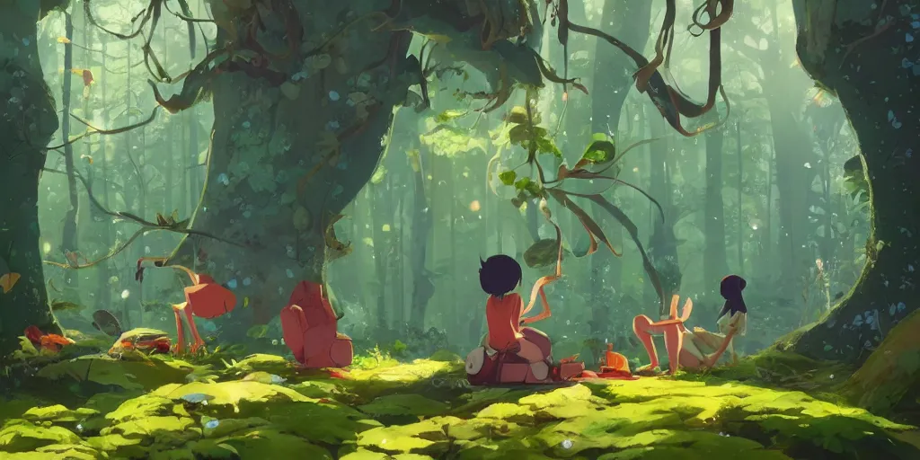 Prompt: magic mushrooms in the woods, moss, lianna, jungles, by cory loftis & akihiko yoshida & james gilleard & atey ghailan & makoto shinkai & goro fujita & studio ghibli, rim light, exquisite lighting, clear focus, magic atmosphere, very coherent, plain background, soft painting