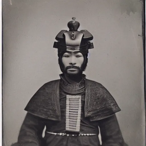 Prompt: egyptian samurai, tintype photograph