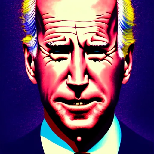 Image similar to An extremely psychedelic portrait of Joe Biden, surreal, LSD, face, detailed, intricate, elegant, lithe, highly detailed, digital painting, artstation, concept art, smooth, sharp focus, illustration