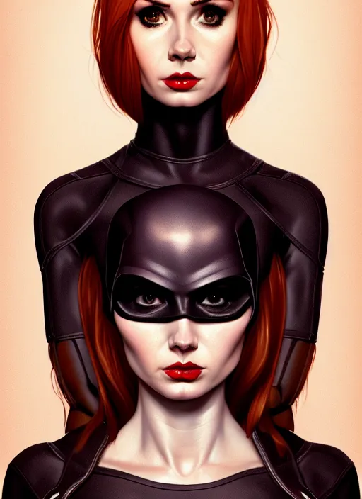 Prompt: Karen Gillan Batgirl, redhead, full body, no mask, symmetrical face symmetrical eyes, illustration, artstation, cinematic lighting, hyperdetailed, cgsociety, 8k, high resolution, Charlie Bowater, Tom Bagshaw, Norman Rockwell, insanely detailed and intricate