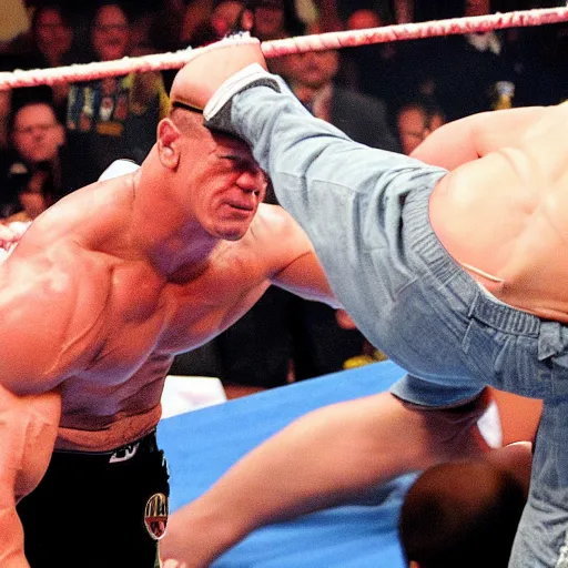 Image similar to the peacemaker john cena kicking a down down