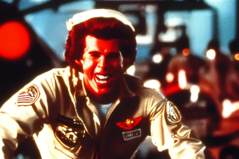 Image similar to ronald mcdonald in top gun ( 1 9 8 6 ), cinematic lighting, high contrast, 4 k hdr imax cinematography