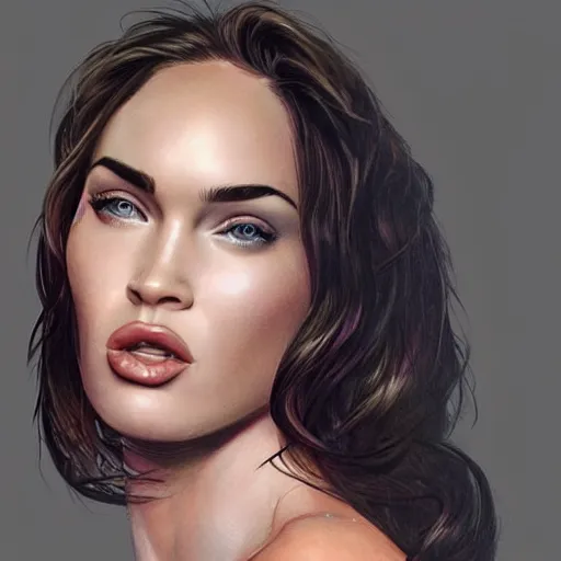 Image similar to megan fox sticking her tongue out, hyperrealistic portrait, photo realistic, poster, artstation, volumetric lighting, digital art, very detailed face by magali villeneuve