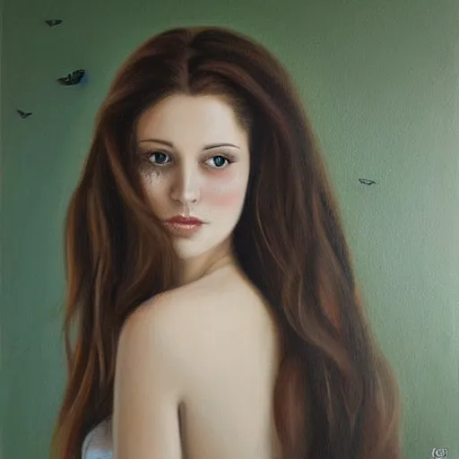 Image similar to painting of a portrait of a beautiful young woman _ dark _ haired woman by cheval michael