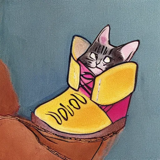 Image similar to a cat hiding inside a shoe, cute art