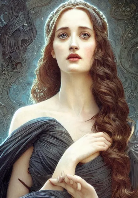 Prompt: sansa eva green, intricate, elegant, highly detailed, digital painting, artstation, concept art, smooth, sharp focus, illustration, art by artgerm and greg rutkowski and alphonse mucha and william - adolphe bouguereau