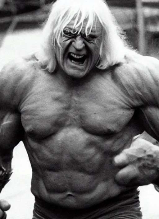 Image similar to film still of Jimmy Savile as Hulk in The Incredible Hulk, 4k