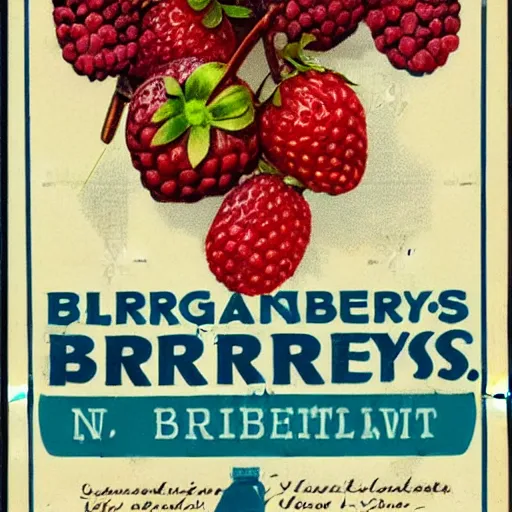 Prompt: vintage food label for berries. strawberries, blueberries, blackberries, raspberries, cranberries. can - n 4