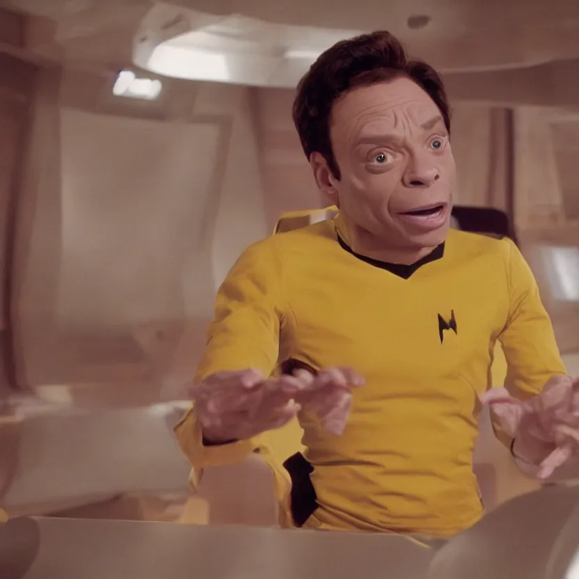 Image similar to chris kattan as mango from snl onboard uss enterprise, spock, star trek, movie still, photograph photorealistic, highly detailed, octane render,