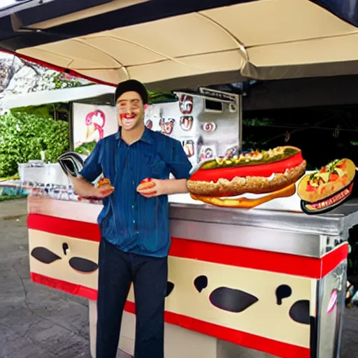 Image similar to a hotdog salesman