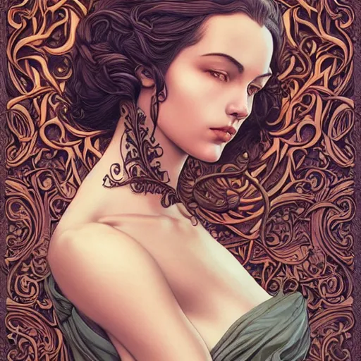 Image similar to a beautiful detailed front view portrait of a woman with ornate growing around, ornamentation, sculpture, elegant, luxury, beautifully lit, artgerm, joshua middleton comic cover art,