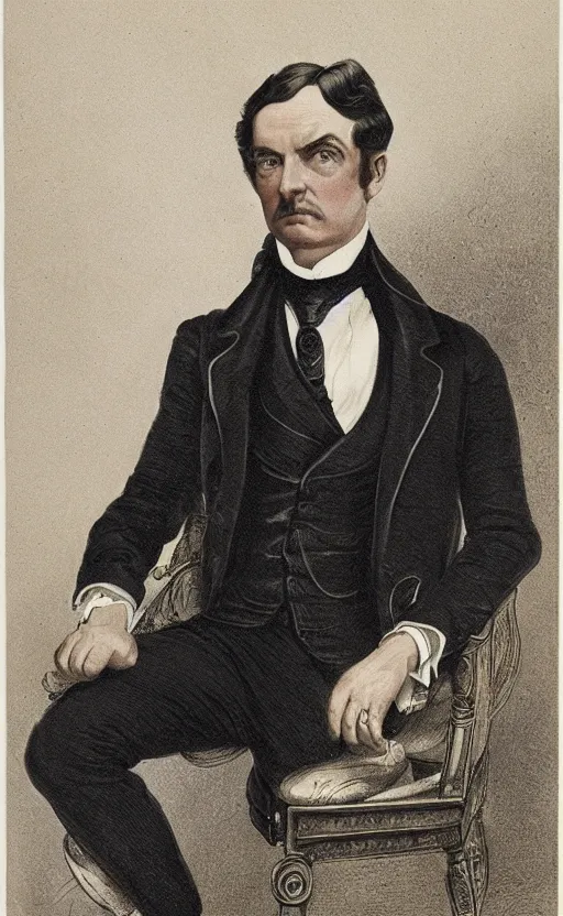 Prompt: official portrait of a victorian politician, wearing a suit, detailed face, male, victorian, highly detailed, cinematic lighting, painting by francis cruikshank