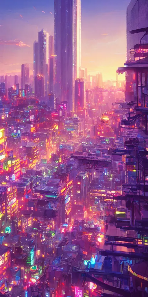 Prompt: colorful digital illustration of modern city, by makoto shinkai, thomas kinkade, pixar style, beautiful matte painting, high detail, heavenly glow, octane render, 4 k hd wallpaper