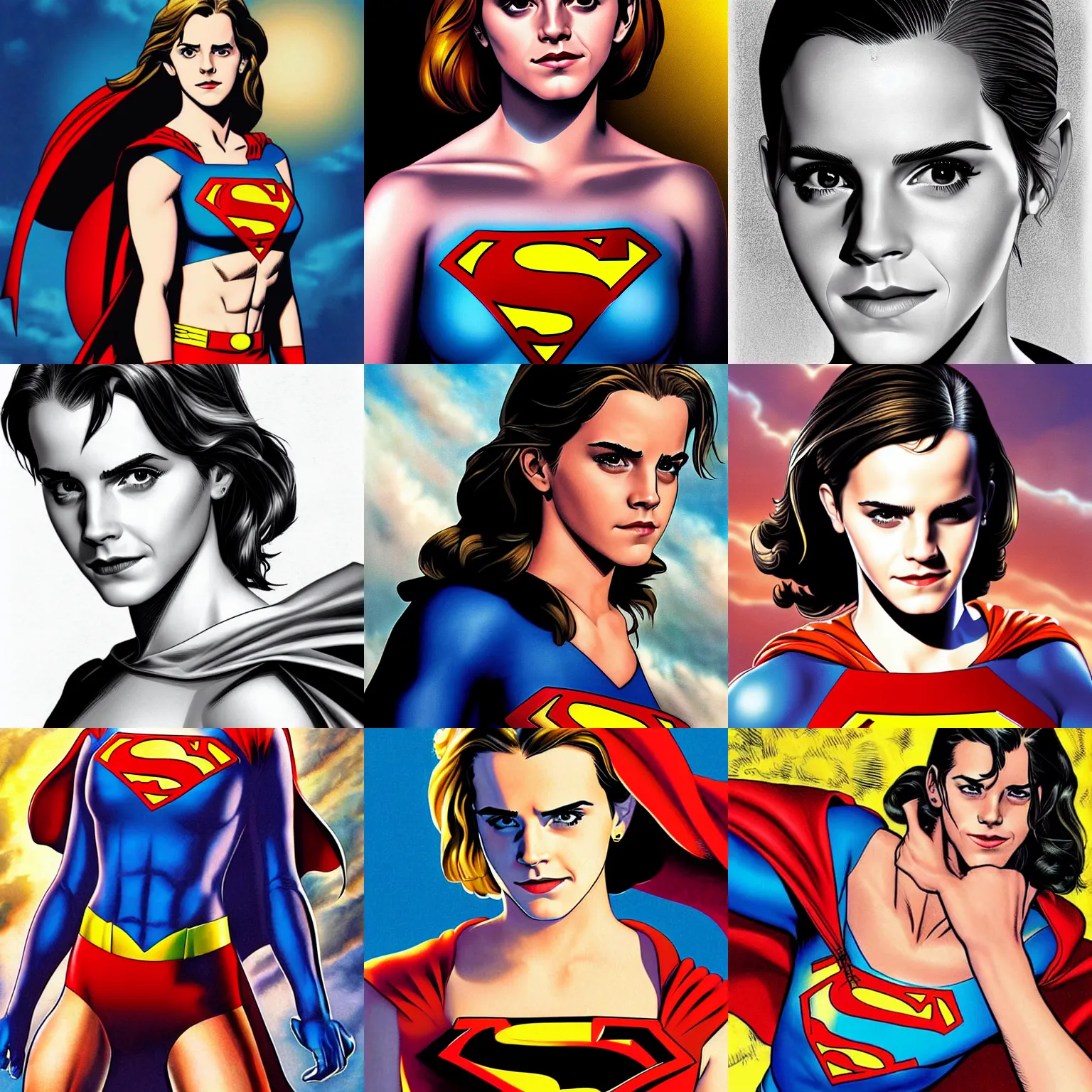 Prompt: Emma Watson as superman by brian bolland by alex ross digital painting digital art