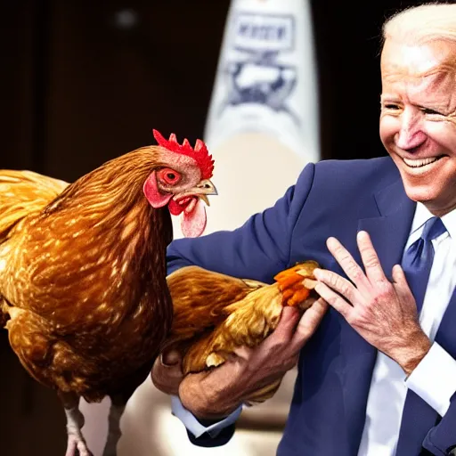 Prompt: joe biden holding a chicken
