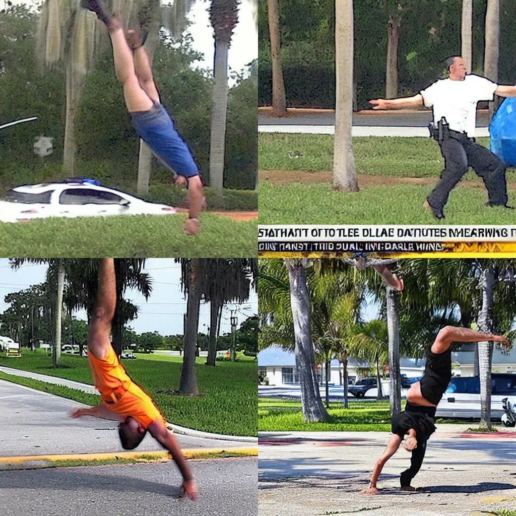 Prompt: “Florida man tries to evade arrest by cartwheeling away from cops”
