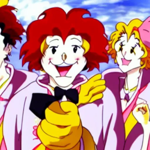 Prompt: screenshot of the Ronald McDonald OVA Anime, vhs