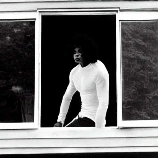 Prompt: michael jackson hanging out window