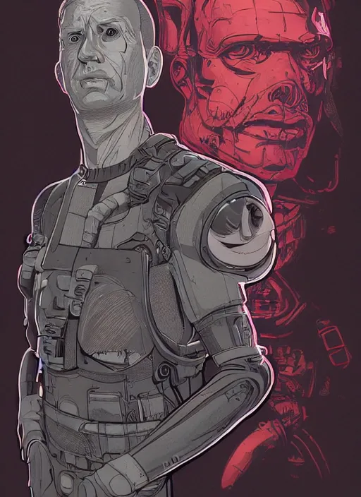 Image similar to a study of cell shaded portrait of james cameron cyborg as wolfenstein concept art, llustration, post grung, concept art by josan gonzales and wlop, by james jean, victo ngai, david rubin, mike mignola, laurie greasley, highly detailed, sharp focus, alien, trending on artstation, hq, deviantart, art by artgem