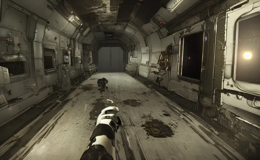 Image similar to in - game screenshot, horror game, astronaut, cosmic horror, inside spaceship, unreal engine 5, ultra, third person