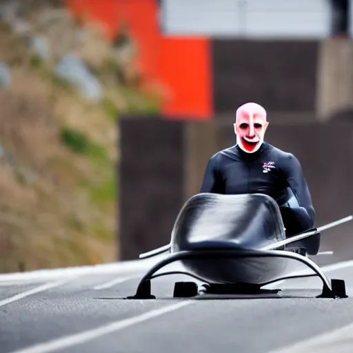 Image similar to portrait of nosferatu is doing bobsleigh alone, sport photography