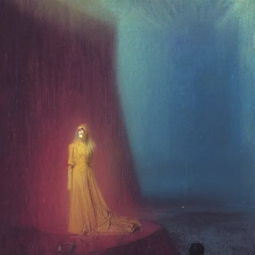 Image similar to a young woman lucid dreaming in cyberspace photoreal, atmospheric, by william turner, by beksinski, by caspar david friedrich, oil painting, romantism, realism, limited palette