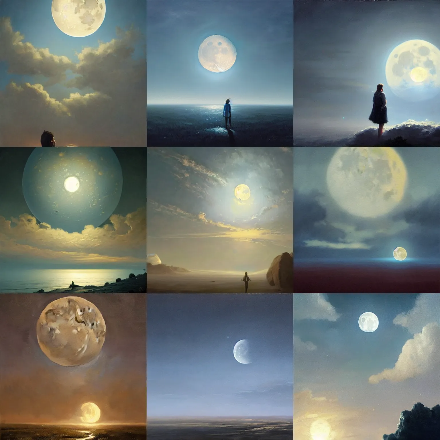 Prompt: hyper realistic oil painting of the moon in the skies, focus on the moon, sharp, rich blue color, high contrast, cinematic lighting, by greg rutkowski