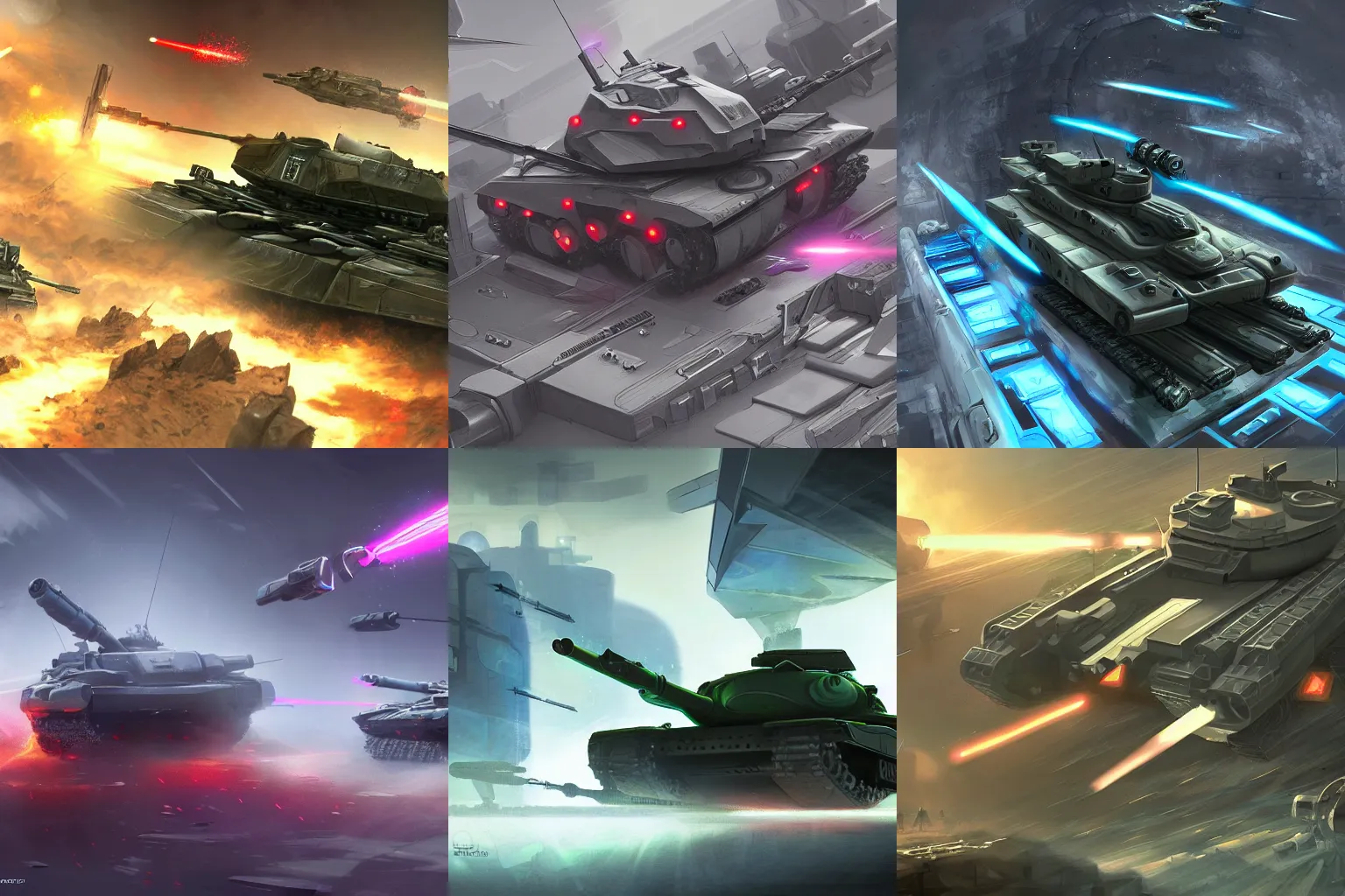 Prompt: a futuristic tank battle, cybernetic, lasers, dark future, hellscape, digital art, trending on artstation