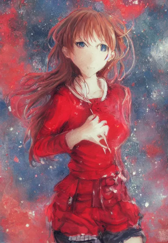 Image similar to macro portrait of a teenage girl, a cute red outfit, tokyo anime scene, very anime in impressionist style, anime trending artwork, anime painter studio, by claude monet