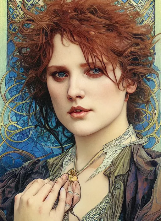 Prompt: realistic detailed painting of Gary Busey by Alphonse Mucha, Ayami Kojima, Amano, Charlie Bowater, Karol Bak, Greg Hildebrandt, Jean Delville, and Donato Giancola, Art Nouveau, Neo-Gothic, gothic, rich deep colors