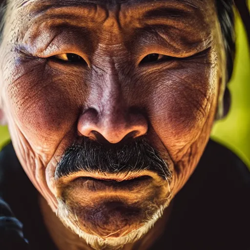 Prompt: stunning beautiful portrait photography of a face detailing middle aged samurai from national geographic magazine award winning, dramatic lighting, taken with Sony alpha 9, sigma art lens, medium-shot