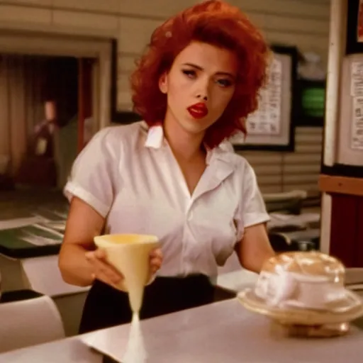 Image similar to a still of Scarlett Johansson as a waitress at the double r diner in Twin Peaks (1990)