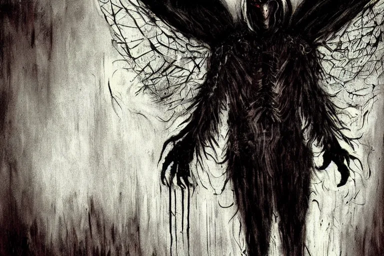 Image similar to mad horror painting of mothman by ben templesmith