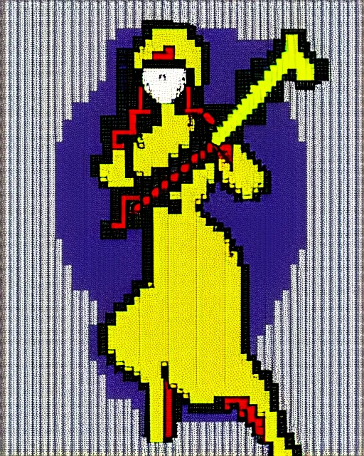 Image similar to a pixel art picture of a woman holding a sword, pixel art by lichtenstein, polycount contest winner, pixel art, 2 d game art, dynamic pose, # pixelart