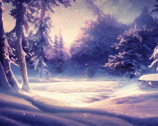 Image similar to scenery artwork, scene beautiful, light!! light essential cozy winter snow world snow and expansive dream scenery pixiv scenery art beautiful, surrealism oil on canvas, artstation!! pixiv!! dream scenery, quality astral projection render, nier automata concept art, vaporwave textures