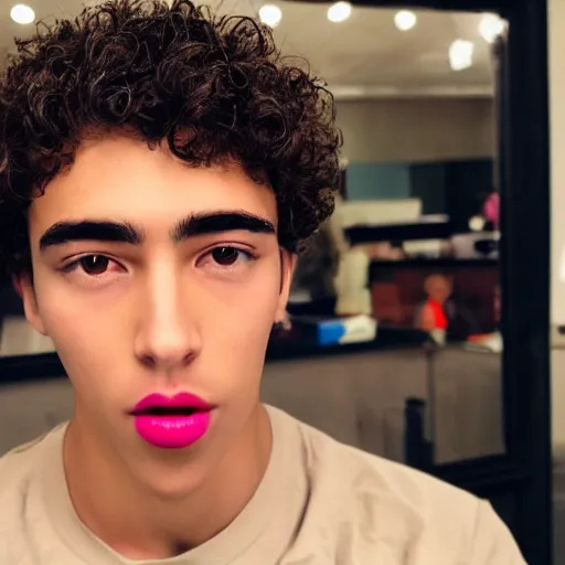 Prompt: man, low - cut curly haircut, nose a little big, broad shoulders, full mouth with pink lips, thick eyebrows, brown eyes, low lighting