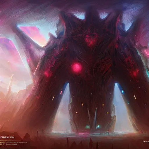 Image similar to a giant creature made out of nebulas rebuilding a city, dynamic lighting, photorealistic fantasy concept art, trending on art station, stunning visuals, creative, cinematic, ultra detailed