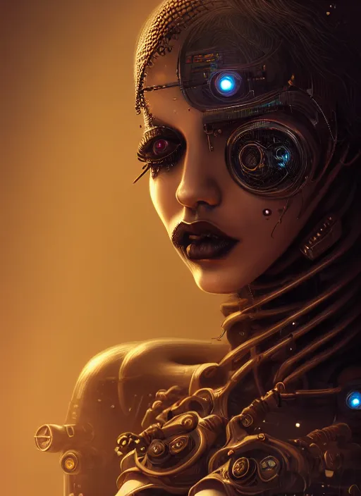 Image similar to soft lustrous ebony biotech raver gutter punk gothic cyborg, golden ratio, details, scifi, fantasy, cyberpunk, intricate, decadent, highly detailed, digital painting, octane render, artstation, concept art, smooth, sharp focus, illustration, art by artgerm, loish, wlop