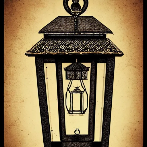 Image similar to very technical and detailed blueprint of a lantern, Center Frame, intricate details, ultra-detailed, baroque style, illustration, desaturated, concept art