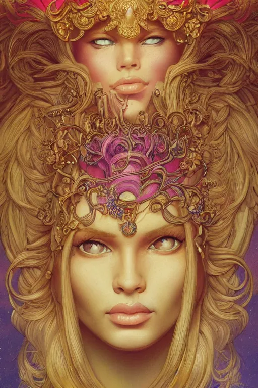 Prompt: portrait of goddess brigitte bardot by artgerm, mandala, rococo, vivid color, complementary color, golden ratio, detailed, sharp lines, sharp focus, intricate, rainbowshift, by maxfield parrish, by peter mohrbacher, by gustave dore, by alphonse mucha, deviantart, octane render